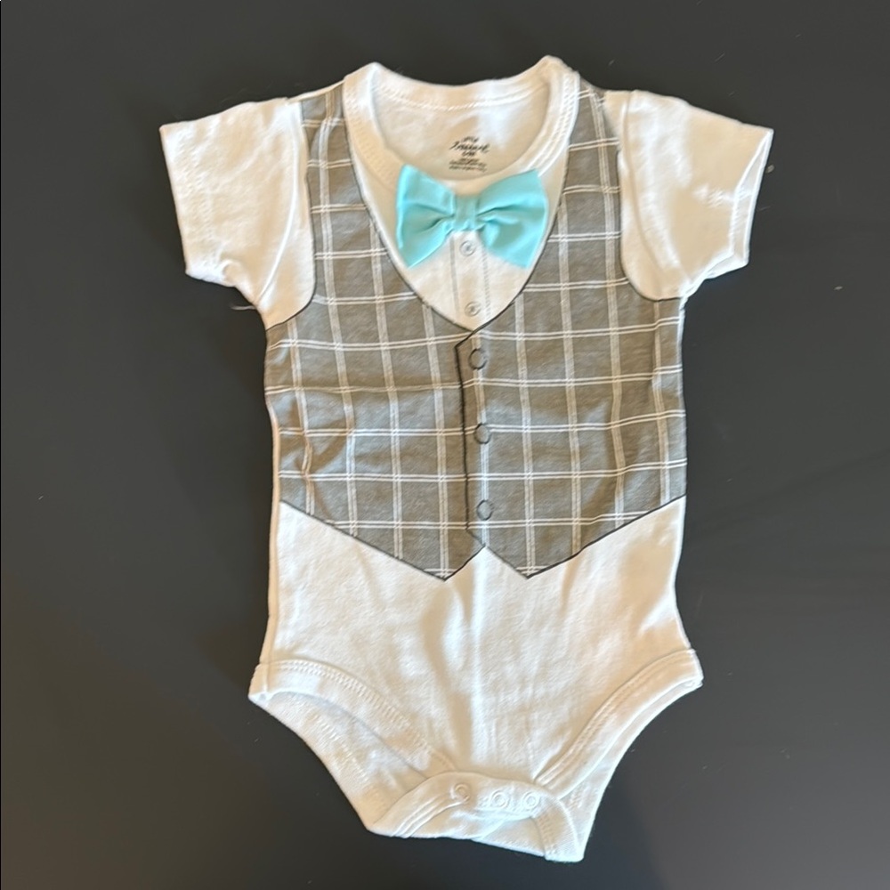 Little Me Gray and White Bodysuit with Tuxedo Design